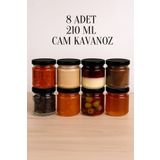 Rotanev 8 Adet 210 ml Metal Siyah Konserve Kapaklı Mama Yoğurt Saklama 210 Cc Şeffaf Cam Kavanoz