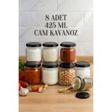 Rotanev 8 Adet 425 ml Siyah Metal Konserve Kapaklı Yoğurt, Sosluk, Baharatlık, Menemen 425 Cc Cam Kavanoz