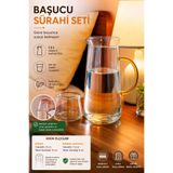 Rotanev Başucu Cam Sürahi ve Bardak Seti Kulplu Şık Tasarım Gece Su Sürahisi Bardak Kapaklı Cam Karaf Seti 1,3 Litre