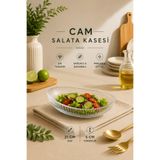 Rotanev Cam Çukur Kayık Sunum Tabağı Şeffaf Servis Tabağı Salata Meze Çerez Tabak Oval Şık Meyvelik 21 cm
