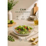 Rotanev Modern Baklava Desenli Cam Salata Kasesi Meyve Sunumluk Kase Orta Boy 21 cm