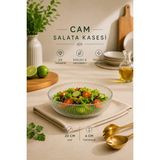 Rotanev Modern Çizgi Desenli Cam Salata Kasesi Meyve Sunumluk Kase Orta Boy 21 Cm