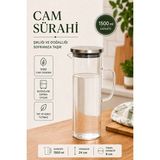 Rotanev Modern Düz Cam Sürahi Paslanmaz Çelik Kapaklı Filtreli Sürahi Su, Limonata, Buzlu Çay ve Meyve Suyu 1500 ml - 1,5 lt