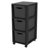 Rotho Jive Tower black tekerlekli keson, 3 çekmeceli, plastik (PP) BPA içermez, siyah, 3 x 16 l (37,9 x 30,4 x 32,9 cm)