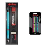 Rotring Visuclick Versatil Kalem 3’lü Okul Seti + Rotring Fineliner, İnce Keçe Uçlu Kalem 0.4 mm, 4'lü Paket, Canlı Renkler