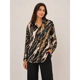 Rouge Basic Leopar Saten Gömlek - Altın