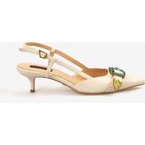 Rouge Kadın Taşlı Toka Detaylı Slingback Sivri Burun 6cm Topuklu Ayakkabı 7124 - Bej