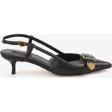 Rouge Kadın Taşlı Toka Detaylı Slingback Sivri Burun 6cm Topuklu Ayakkabı 7124 - Siyah Napa
