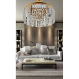Round Varaklı Gold 45 Cm Lik Kristal Taşlı Lüks Avize - Yatak Odası - Salon - Mutfak - Hol Altın