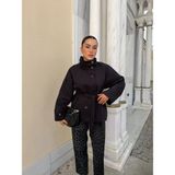 Roupas Collection Torino Kumaş Iç Astarlı Kısa Trençkot - Siyah - 42