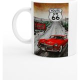 Route 66 Kırmızı Klasik Araba ve Coca Cola Temalı Kupa Bardak - Renkli