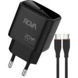 Rova SB122T 20W Type-C Hızlı Şarj Adaptörü + Type-C To Type-C Kablo Seti – Güvenlik Sertifikalı, Siyah