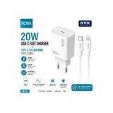 ROVA SB127 20W PD Hızlı Şarj Adaptörü + Type-C to Lightning 1 Metre Kablo | iPhone 8, SE 2020/2022, X, XR, XS, XS Max, 11, 12, 13, 14 Serisi Uyumlu | USB-C Hızlı Şarj Cihazı