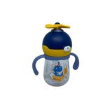Rovco 220ml Pipetli Sevimli Hayvan Desenli Pervaneli Akıllı Pipet Toplu Tritan Su Matarası (Lacivert-Sarı)