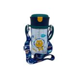 Rovco 300ml Askılı Pipetli Hayvan Desenli Akıllı Pipet Toplu Tritan Su Matarası (Koyu Yeşil-Lacivert)