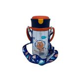 Rovco 300ml Askılı Pipetli Hayvan Desenli Akıllı Pipet Toplu Tritan Su Matarası (Turuncu-Lacivert)