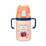 Rovco 400ml Silikon Pipetli Sevimli Ayıcıklı Boyun Askılı Bebek Kulplu Paslanmaz Çelik Termos (Turuncu)