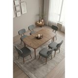 Rovena HOPİİ Bohem MDF 80x132 Açılabilir Mutfak Masası Takımı Dogal Ahşap Desen Masa 6 Sandalyeli takım