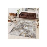 Rovigo Dijital Baskı Yıkanabilir Kaymaz Taban Salon Halısı Rvg0339, Gri, 180 x 250
