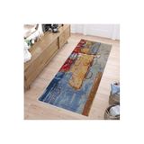 Rovigo Dijital Baskı Yıkanabilir Kaymaz Taban Salon Halısı Rvg1686, Mavi, 180 x 250