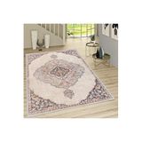 Rovigo Dijital Baskı Yıkanabilir Kaymaz Taban Salon Halısı Rvg1716, Bej, 120 x 180