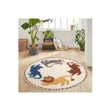Rovigo Dijital Baskı Yıkanabilir Kaymaz Taban Yuvarlak Salon Halısı Rvg7350, Bej, 140 x 140
