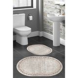 Rovigo Home Dijital Baskı Modern Banyo Halısı Ikili Banyo Paspası RVG5-HT899 100 x 60+60 x 50 cm - Kahverengi