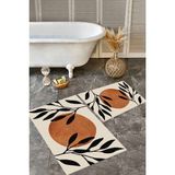 Rovigo Home Dijital Baskı Modern Banyo Halısı Ikili Banyo Paspası RVG5318 100X60+60X50 cm - Kahverengi