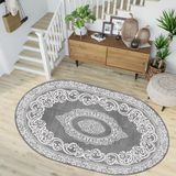 Rovigo Home Dijital Baskı Yıkanabilir Kaymaz Taban Oval Salon Halısı RVG7264-HY983 - 100 x 300 cm - Gri
