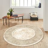 Rovigo Home Dijital Baskı Yıkanabilir Kaymaz Taban Yuvarlak Salon Halısı RVG7288-SD753 - 140 x 140 cm - Bej