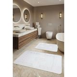 Rovigo Home Premium, Deri Taban, Tavşan Tüyü Hissi,yumuşacık Post Banyo Paspası 2'li 100X60 - 60X50 cm - Beyaz