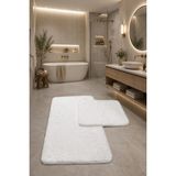 Rovigo Home Premium, Deri Taban, Tavşan Tüyü,pofuduk Post Banyo Paspası 2'li 100X60 - 60X50 cm - Beyaz