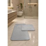 Rovigo Home Premium, Deri Taban, Tavşan Tüyü,pofuduk Post Banyo Paspası 2'li 100X60 - 60X50 cm - Gri