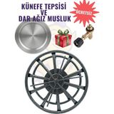 Rovizo Künefe Ocağı Dövme Desenli Antrasit 38 cm ve Künefe Tepsisi + Tüp Uyumlu Musluk - Dar Ağız Musluk+Tepsi
