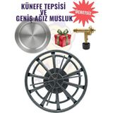 Rovizo Künefe Ocağı Dövme Desenli Antrasit 38 cm ve Künefe Tepsisi + Tüp Uyumlu Musluk - Geniş Ağız Musluk+Tepsi
