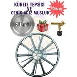 Rovizo Künefe Ocağı Krom 38 cm | Künefe Tepsisi Dahil | Dar / Geniş Ağız Musluk Seçenekli | Piknik Tüp Uyumlu - 2 Tepsi + Geniş Ağız Musluk