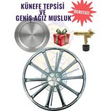 Rovizo Künefe Ocağı Krom 38 cm | Künefe Tepsisi Dahil | Dar / Geniş Ağız Musluk Seçenekli | Piknik Tüp Uyumlu - Geniş Ağız Musluk+Tepsi