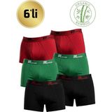 Rowar Erkek Likralı Bambu Boxer 6’lı Ekonomik Paket – Nefes Alan Doğal Kumaş Rahat Iç Giyim - Karışık - 2XL
