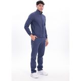Rowinger 3 Iplik Kalın Dokulu Parçalı Görünümlü Kapüşonlu Tam Fermuarlı Erkek Sweatshirt - İndigo