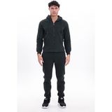 Rowinger 3 Iplik Kalın Dokulu Parçalı Görünümlü Kapüşonlu Tam Fermuarlı Erkek Sweatshirt - Koyu Yeşil