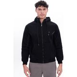 Rowinger 3 Iplik Kalın Dokulu Parçalı Görünümlü Kapüşonlu Tam Fermuarlı Erkek Sweatshirt - Lacivert