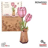 Rowood Tw082 Pembe Lale Çiçek Pink Tulip Diy Minyatür Maket Model Ahşap 3D Wooden Puzzle Model Kit Ahşap Maket Dekoratif