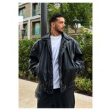 Rowsmen Oversize Erkek Siyah vintage Deri Ceket