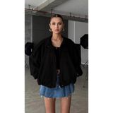 Rowsmen Oversıze Kadın Siyah Süet Ceket Trend Bomber Süet Ceket