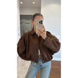 Rowsmen Oversıze Kadın Süet Ceket Trend Bomber Süet Ceket