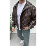 Rowsmen Yeni Sezon Erkek Oversize İç Astarlı Kahverengi Bomber Salaş Deri Ceket