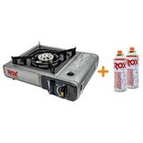 Rox Camping 0103 Gri Portatif Kamp Ocak ve 2 Adet Kamp Gazı