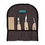 Rox Wood 5 Parça Bez Çantalı Ahşap Kaşık Kuksa Oyma Bıçağı Seti