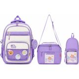 Roxbros Kawaii Kore Tarzı Aksesuarlı 3'lü Set Lila Kız Çocuk Okul Çantası Ilkokul Sırt Çantası Beslenme Çantası Kalemlik - 42X35 cm