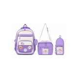 Roxbros Kawaii Kore Tarzı Aksesuarlı 3'lü Set Lila Kız Çocuk Okul Çantası İlkokul Sırt Çantası Beslenme Çantası Kalemlik